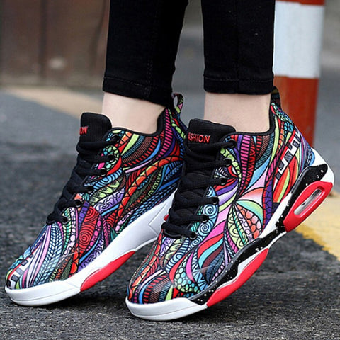Women's shoes Flower cloth Sneakers on the platform Air Mesh Damping Shoes woman Lace-up Plus size 35-47 Zapatillas mujer